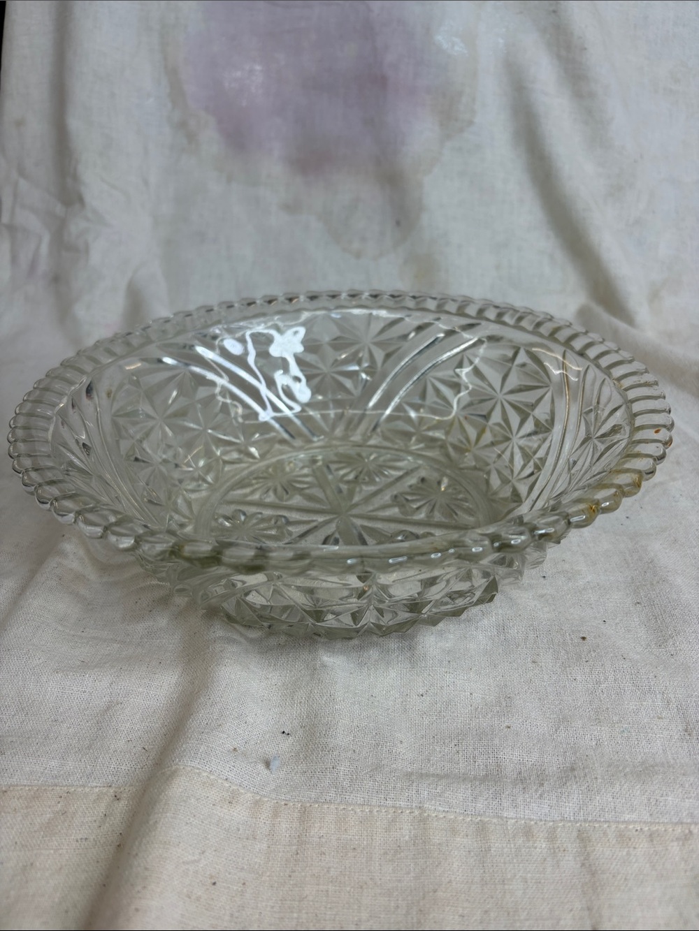 Pressed Glass Serving Bowl - Clear